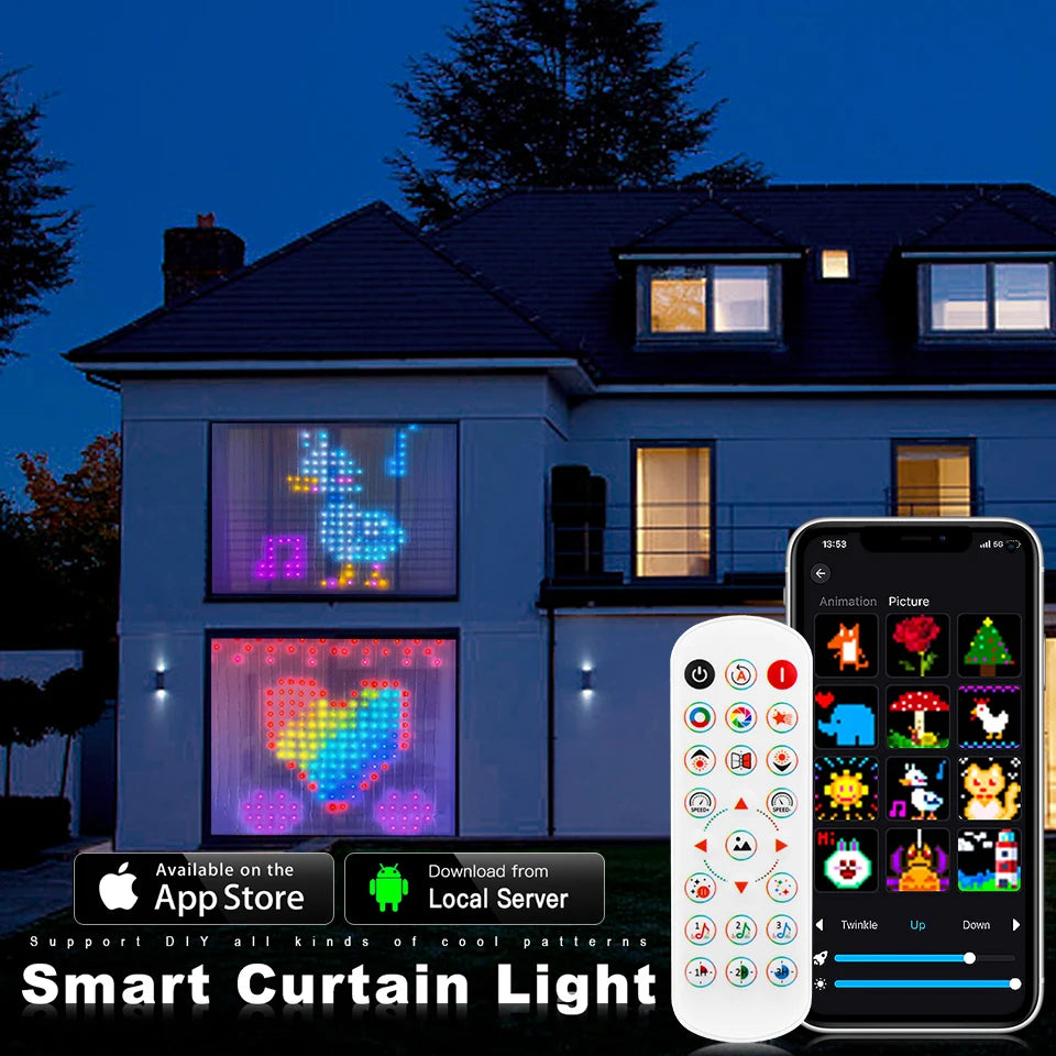 Smart Curtain USB RGB Christmas Fairy Lights 400LEDs Music Mode Programmable Bluetooth App Control LED String DIY Text Pattern