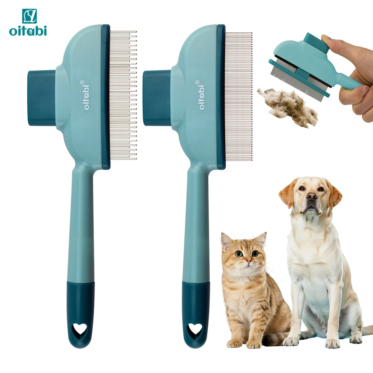Oitabi 1/2PCS Flea Comb for Dogs Brush for Shedding Pet Hair Removal Comb with Long & Short Stainless Steel Teeth for Deshedding