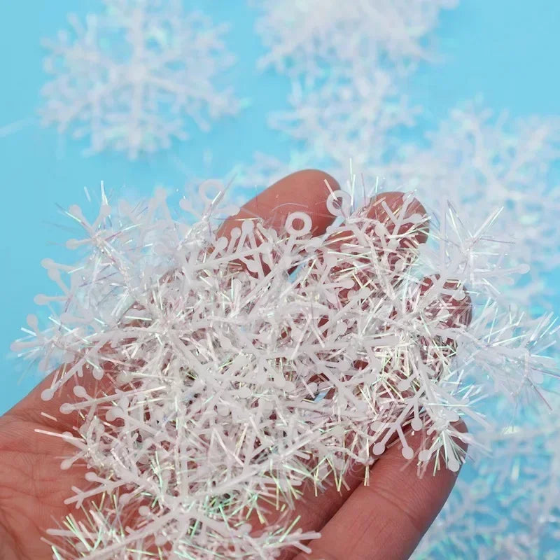 White Christmas Snowflakes Xmas Tree Hanging Pendant Artificial Plastic Glitter Snow Flake Home DIY New Year Wreath Decoration