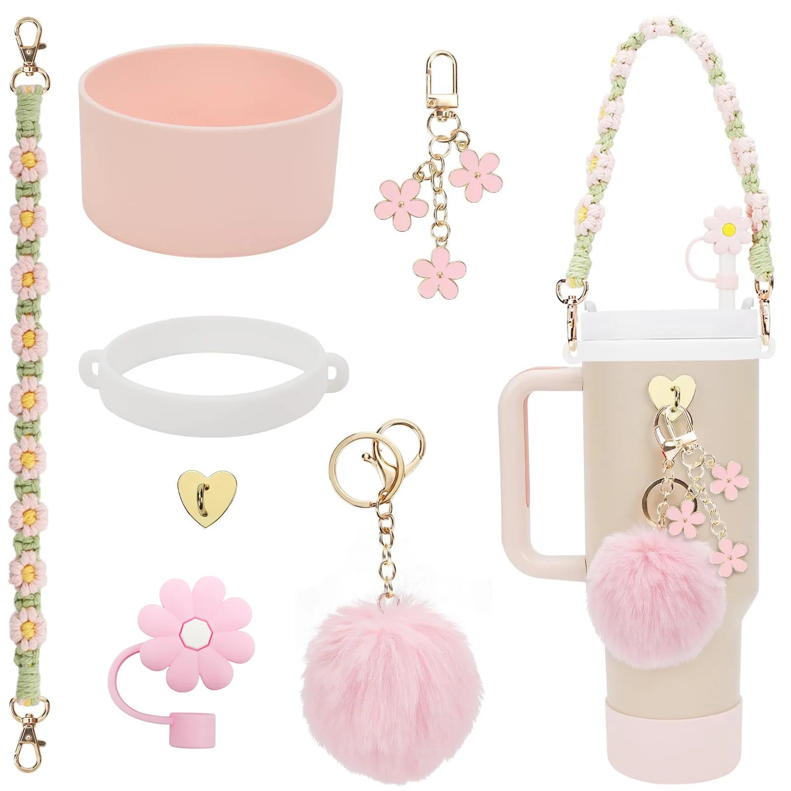 hand-made straw cap case Charm chain pendant lot Accessories Initial Keychain Handle for Stanley cup bottle Tumbler for Women - You Offer