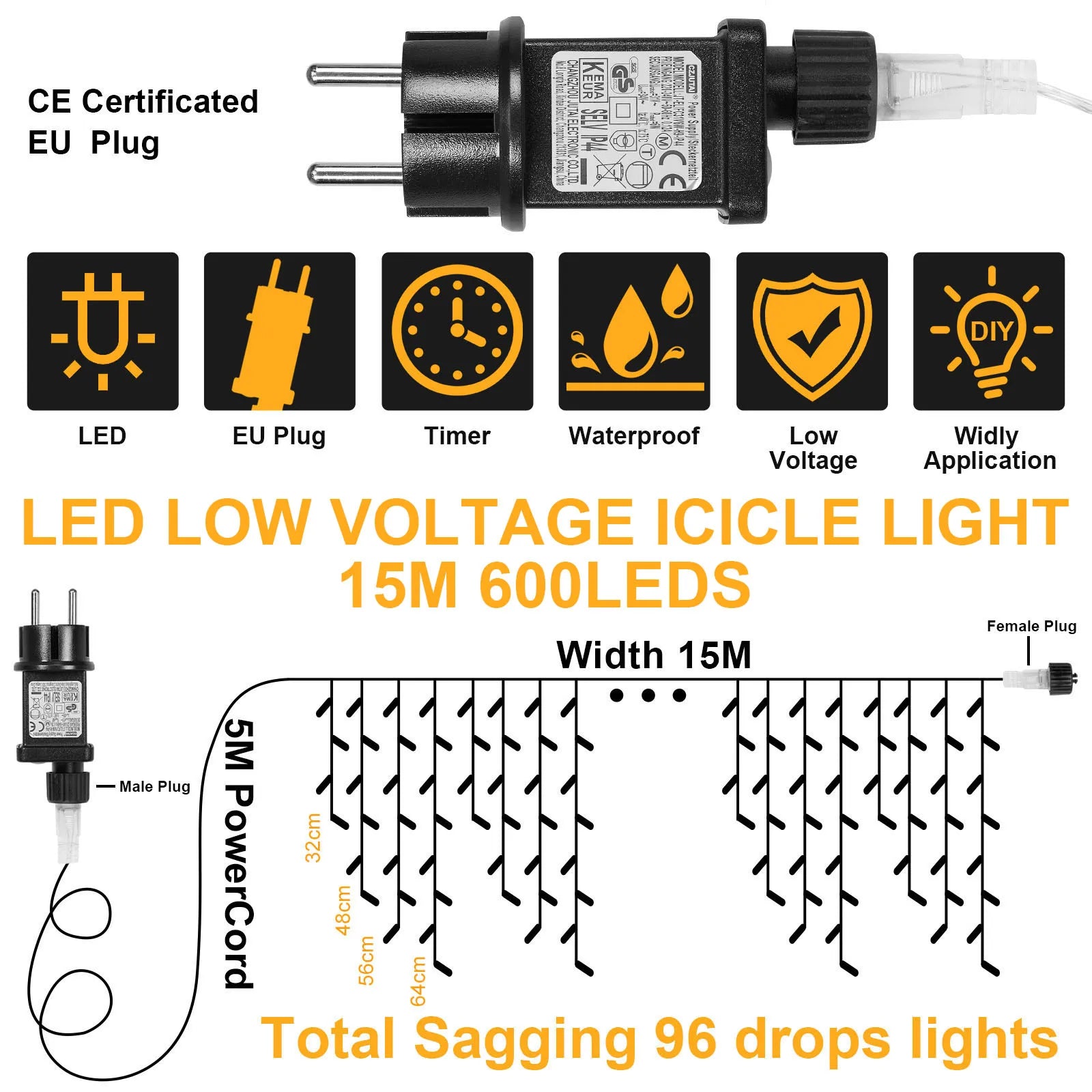 Memory LED Icicle String Lights 5/10/15M Waterproof Outdoor Christmas Fairy Lights 8 Modes Timer Xmas Newyear Decor 31V Plug
