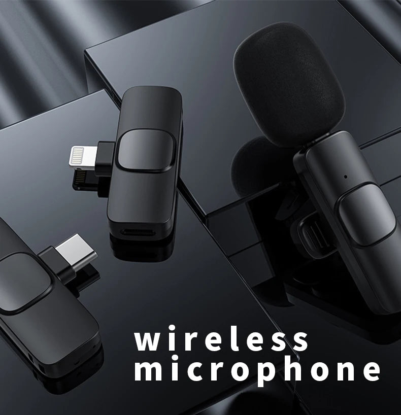 New Wireless Lavalier Microphone 2in1 Portable Audio Video Recording Mini Mic for iPhone Android Live Broadcast Gaming Phone Mic