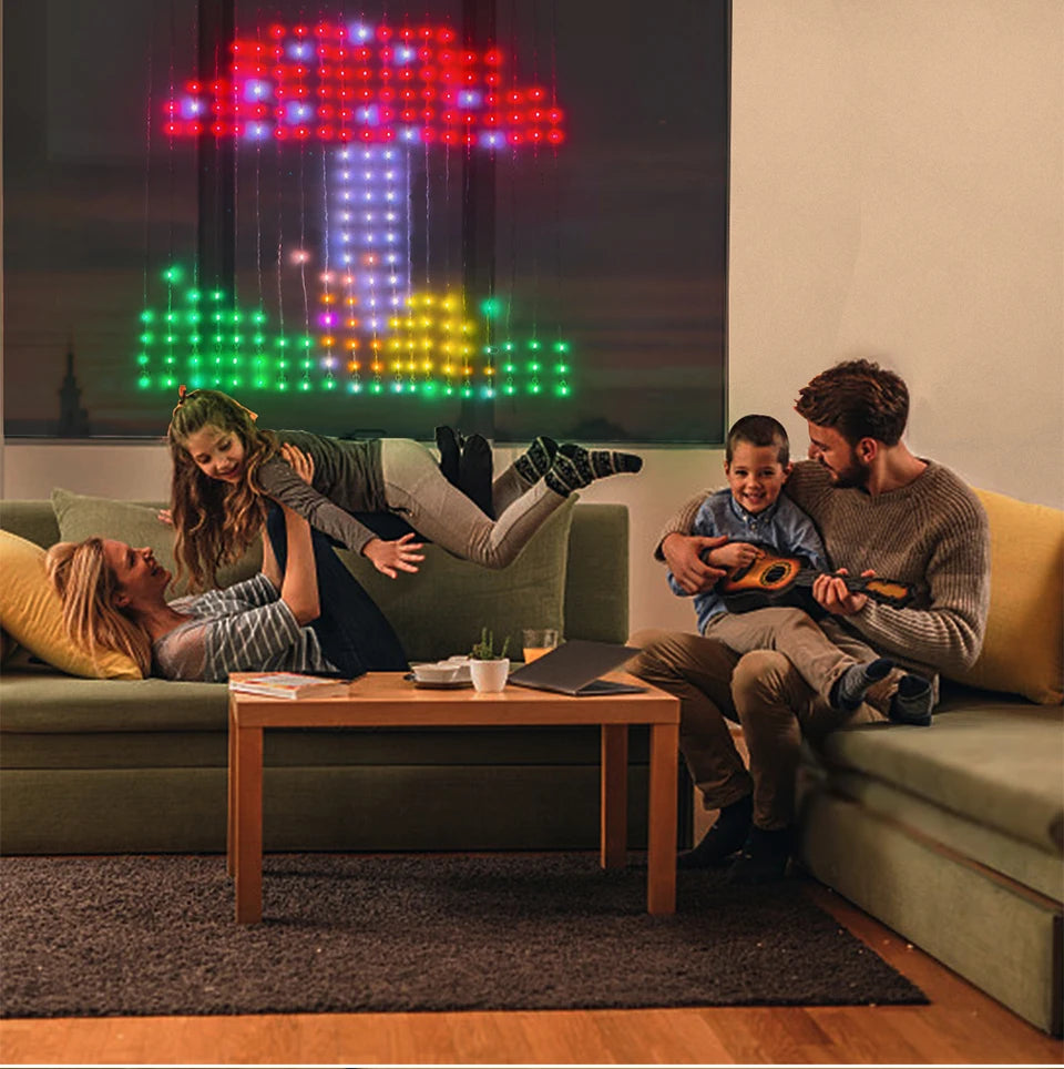 Smart Curtain USB RGB Christmas Fairy Lights 400LEDs Music Mode Programmable Bluetooth App Control LED String DIY Text Pattern