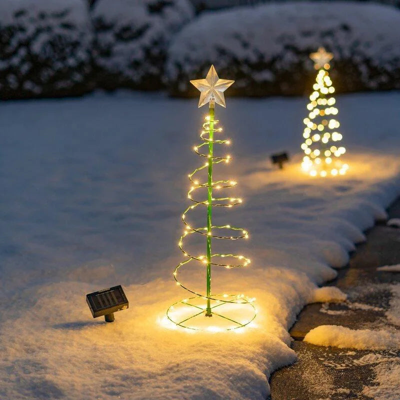 Solar Outdoor Garden Christmas Tree Light DIY Wrought Iron Waterproof Festive Atmosphere Light for Patio Lawn