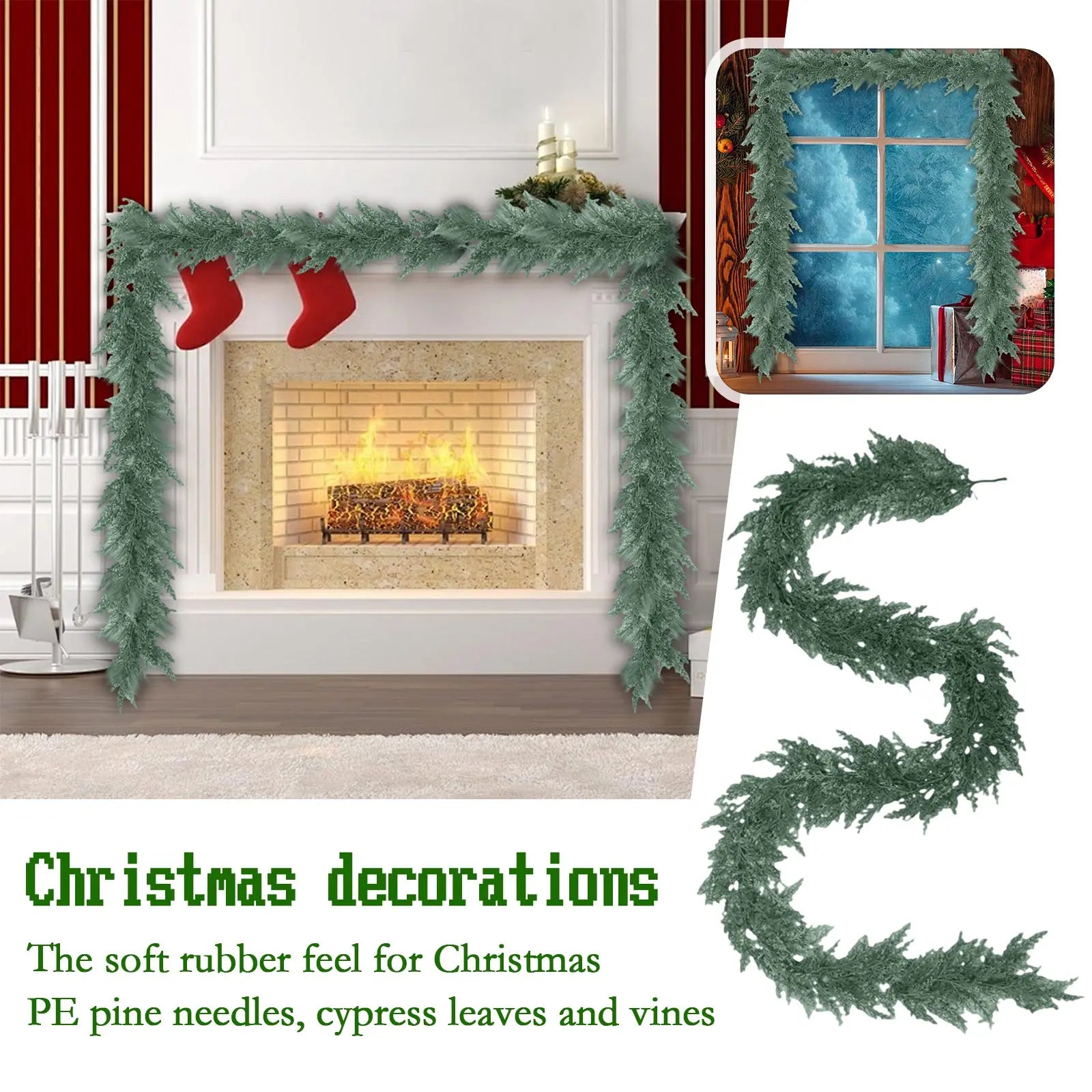 270cm Christmas Norfolk Pine Dense Garland Artificial Greenery Garland For Holiday Mantle Fireplace Table Home Decor