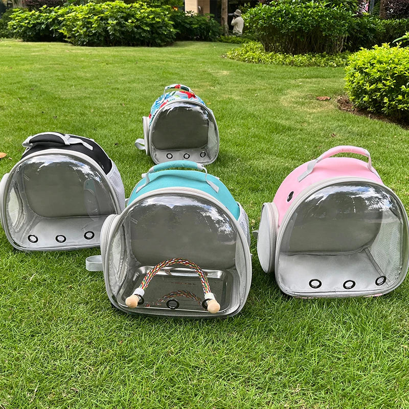 Bird Cage Parrot Travel Carrier Backpack with Rope Perch Stainless Steel Tray Clear Bubble Space Capsule Birds Pet Accessories
