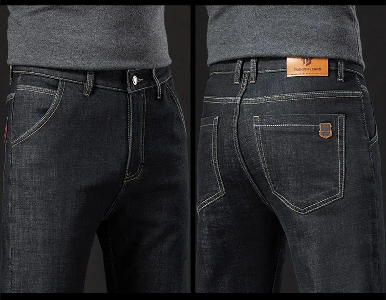 Winter Lamb Fluff Denim Straight Pants Men Thicken Big Size 40 Jeans High Waist Stretch Jeansy Fleece Lined Warm Slim Vaqueros - You Offer