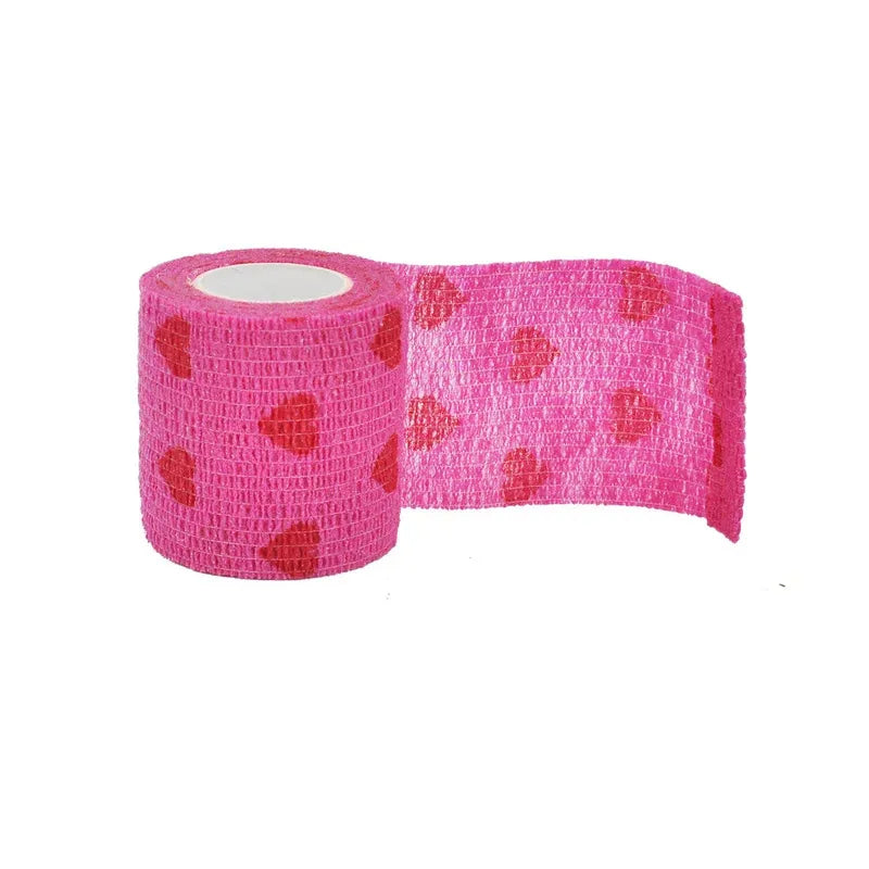 1/6/10Pcs  Red love heart  Printed Self Adhesive Elastic Bandage 4.8m Sports Wrap Tape for Finger Joint Knee
