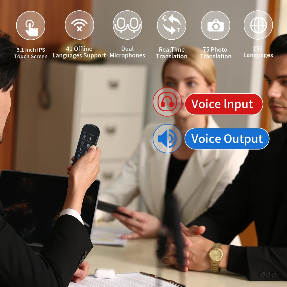 2025 New AI Smart Voice Translator 138 Languages Portable Support WiFi Full 3D Touch Screen Photo Offline Recording Translation