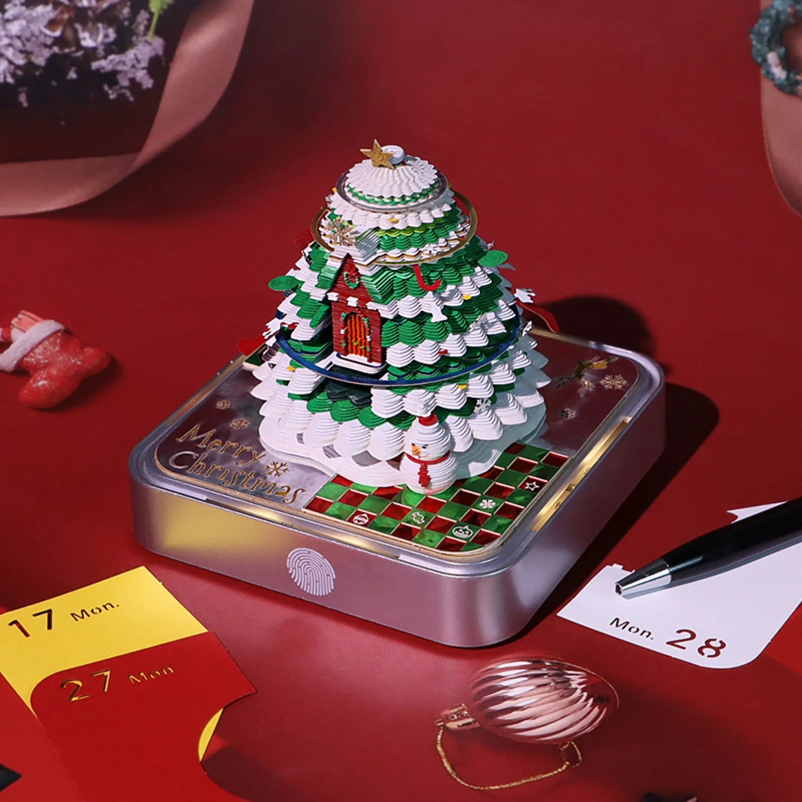 Desk Time Piece Calendar 2026 Desk Calendar With Light 3D Tear-away Calendar Paper Carving Art Memo Pad Notepad Christmas