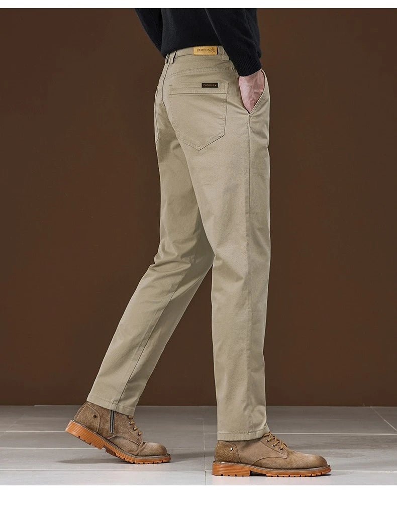Winter Fleece Men's Casual Pants Business Straight Thick Warmth Fashion Velvet Trousers Classic Solid Color Slim Plush Pants