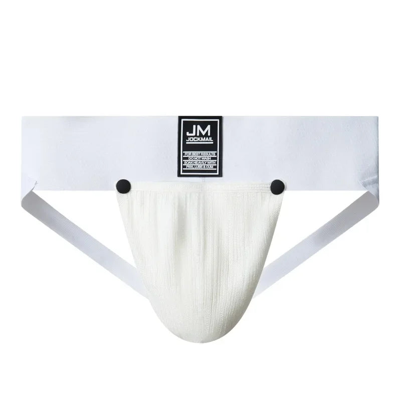 Open Front Men Jockstrap Briefs Athletic Supporter,3" Waistband Detachable Pouch Breathable Workout Sport Underwear Gay Thongs