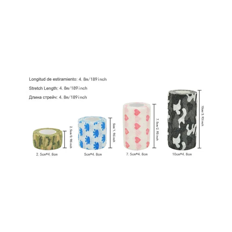 1/6/10Pcs  Red love heart  Printed Self Adhesive Elastic Bandage 4.8m Sports Wrap Tape for Finger Joint Knee