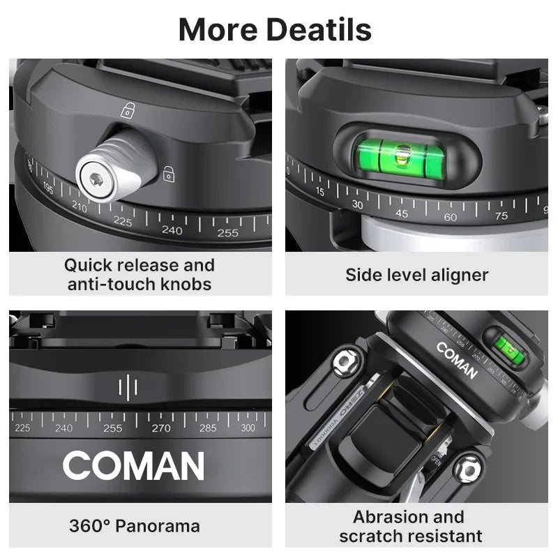 COMAN Zero F38 Carbon Fiber Travel Tripod Lightweight Professional Dslr Camera Tripod For Film making Smartphone Maxload 39.6lbs
