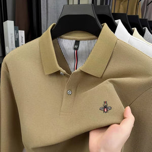 100% pure cotton high-end luxury brand men's long sleeved polo shirt autumn fashion hot selling bee embroidery casual T-shirt