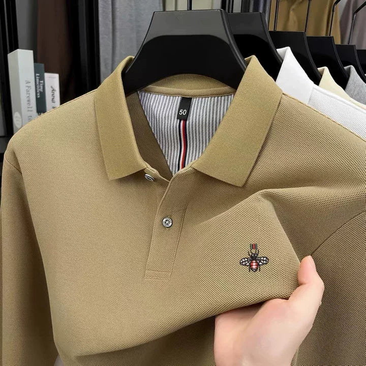 100% pure cotton high-end luxury brand men's long sleeved polo shirt autumn fashion hot selling bee embroidery casual T-shirt
