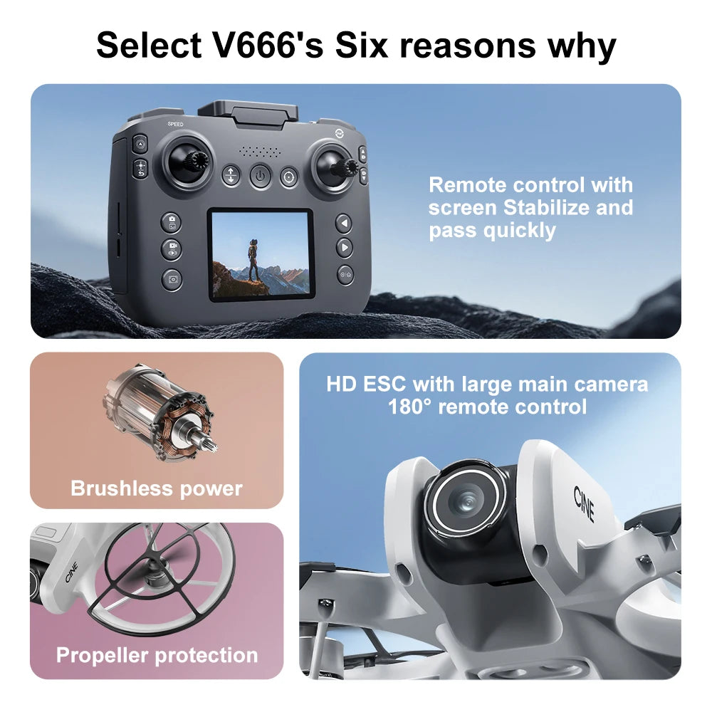 Xiaomi V666 Mini Aerial Tracker UAV 8K HD Foldable Intelligent Obstacle Avoidance Screen Remote Control Brushless Motor GPS UAV