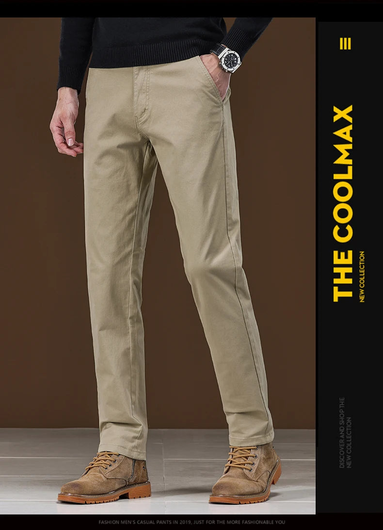 Winter Fleece Men's Casual Pants Business Straight Thick Warmth Fashion Velvet Trousers Classic Solid Color Slim Plush Pants