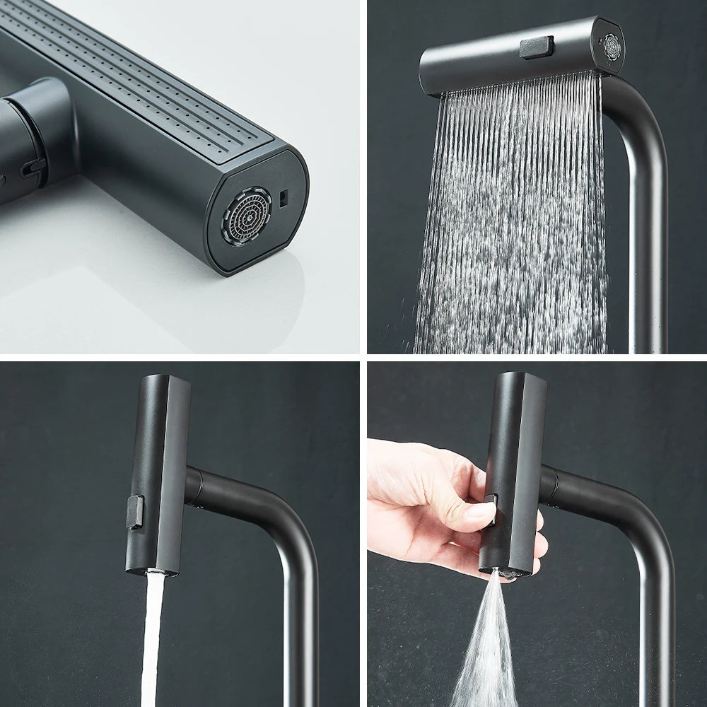 Black Kitchen Faucets Black Pull Out Rotation Waterfall Sprayer Sink Mixer Brushed Nickle Water Tap - You Offer