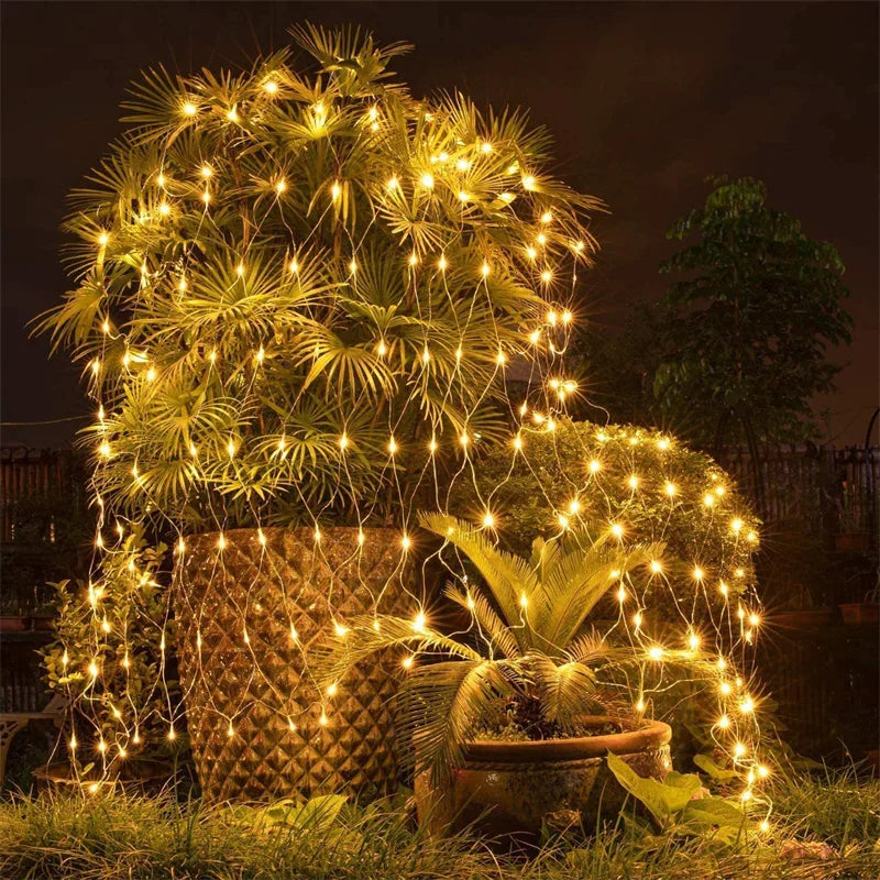 EU Plug Led Net Mesh String Lights 220V Street Garlands Christmas Decorations Outdoor New Year Wedding Party Garden Bush Decor