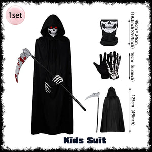 Horror Halloween Grim Reaper Hooded Cloak Skull Scarf Night Glow Gloves Ghost Head Scythe Adult Kids Scary Halloween Decorations