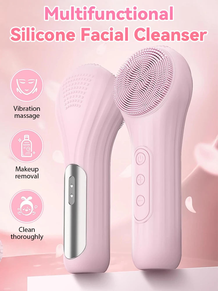 Sonic IPX7 Waterproof Facial Cleansing Brush Device Face Skin Care Scrubber Exfoliator Cleaner Vibration Massager Deep Cleansing