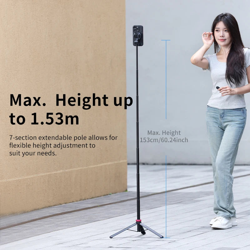 Ulanzi MT-84 1.53m Magnetic Tripod 360° Rotation Smartphone Extension Tripod for Selfie Live Streaming Vlog 10m Remote Control