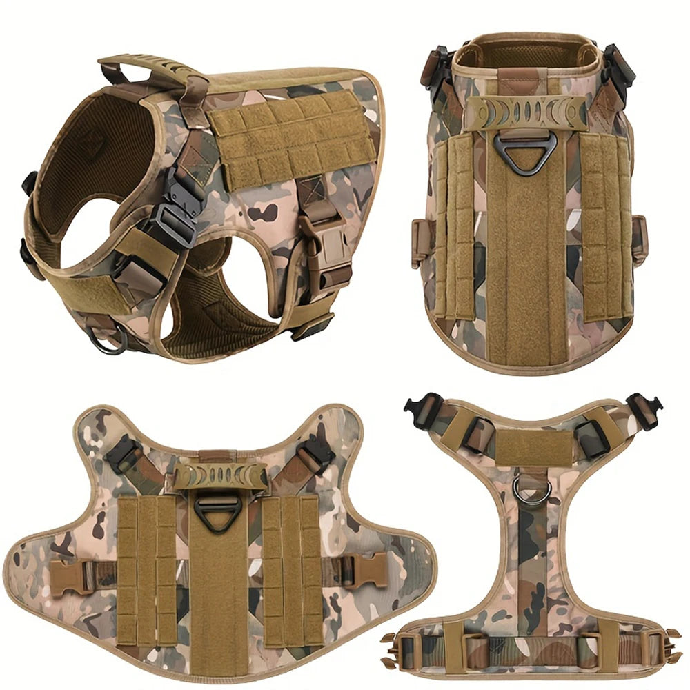 Dog Harness Leash Collar Patches Set for Medium Large Dogs Military Pet Vest Adjustable Tactical Dog Harnesses Training Walking