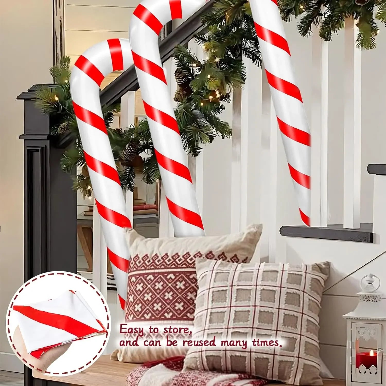1/10PCS Inflatable Christmas Candy Cane Xmas Candy Cane Balloons Xmas Tree Hanging Ornament New Year Party Decor Christmas Gift