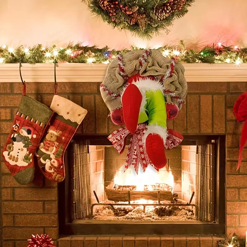 17.72inch Christmas Thief Wreath,Christmas Elf Leg Wreath, Christmas Burlap Wreath, Holiday Decoration