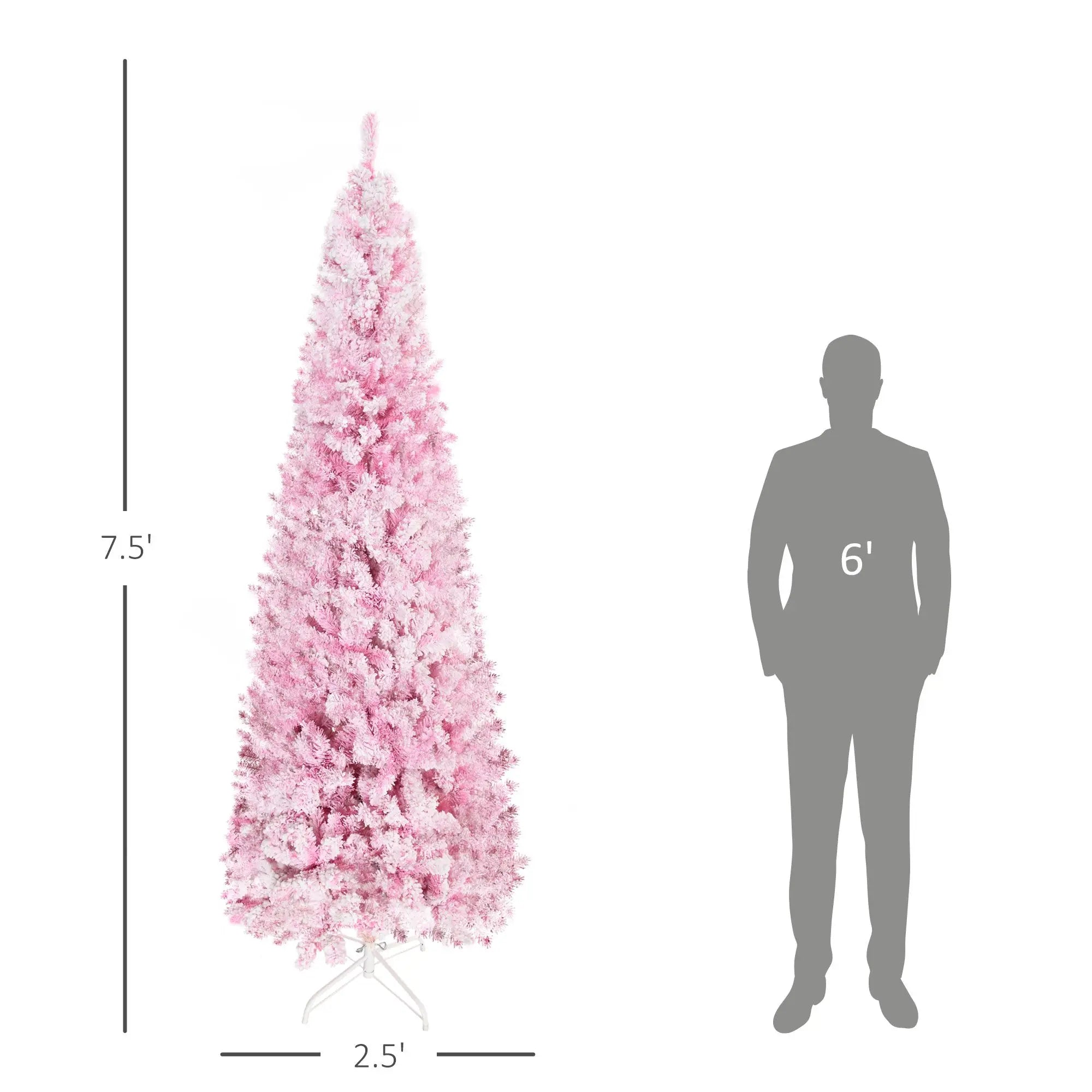 For  7.5ft Tall Unlit Snow Flocked Artificial Christmas Tree, Slim Pencil Xmas Tree with Pine Shape and Realistic Branches, Pi