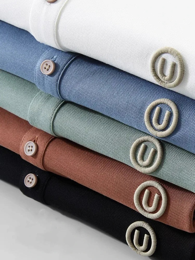 Ice silk short-sleeved T-shirt for men, new summer high-end embroidered luxurious silky quick-dry breathable polo shirt.