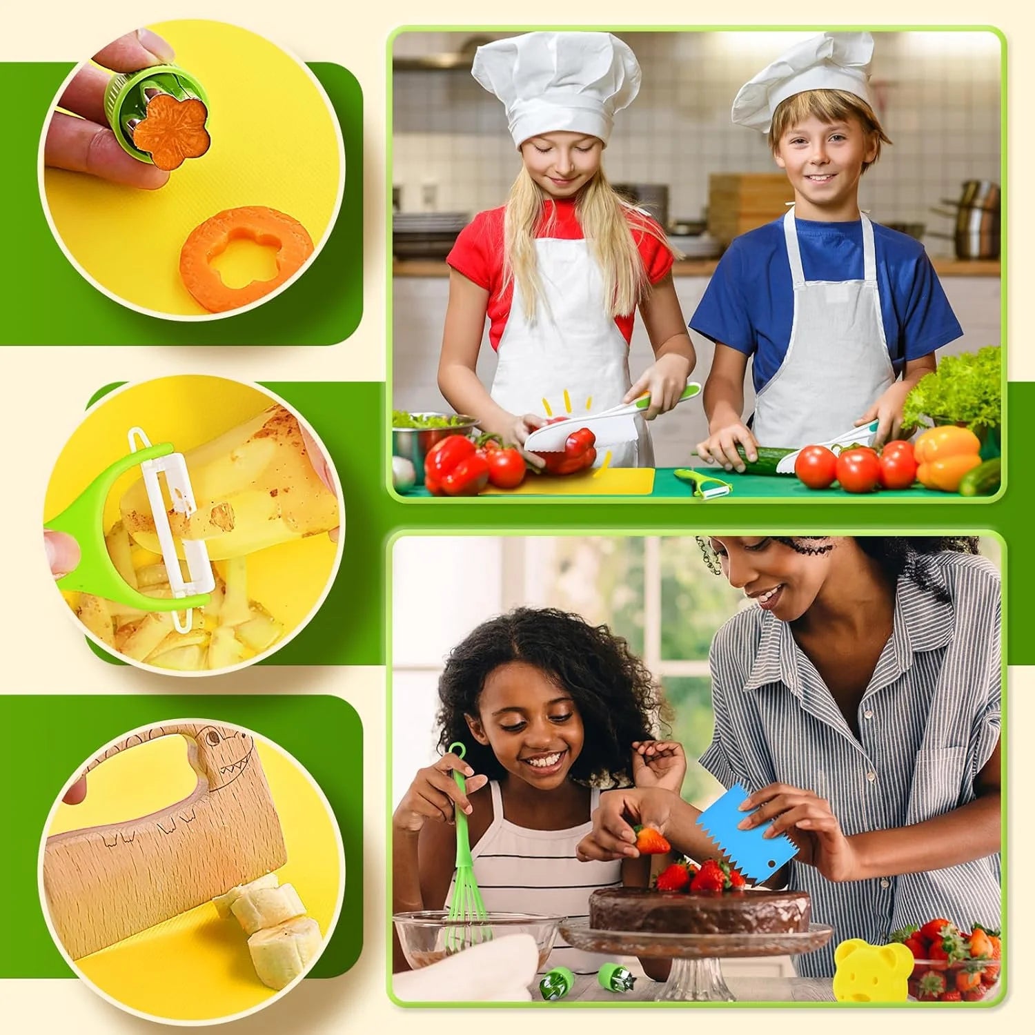 17PCS Kids Cooking Sets Real Cooking Montessori Kitchen Toys for DIY Plastic Kitchen Accessories Tools Toddlers Kids Safe Knives - You Offer