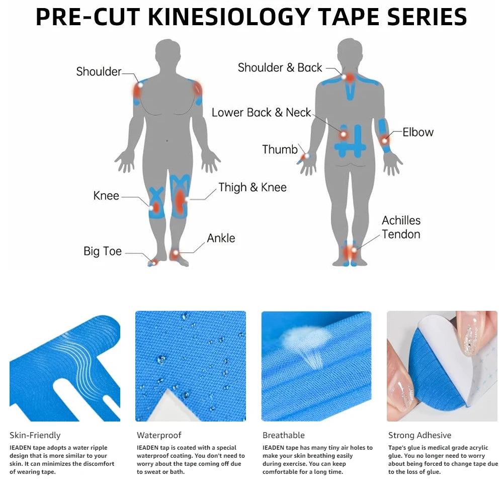 10Pcs Kinesiology Tape for Knees & Ankle, Kinesiology Tape Precut Elastic Kinesiology Athletic Tape for Knee Support and Muscle
