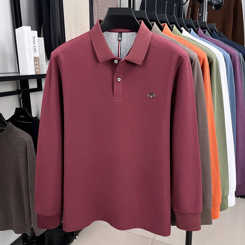 100% pure cotton high-end luxury brand men's long sleeved polo shirt autumn fashion hot selling bee embroidery casual T-shirt