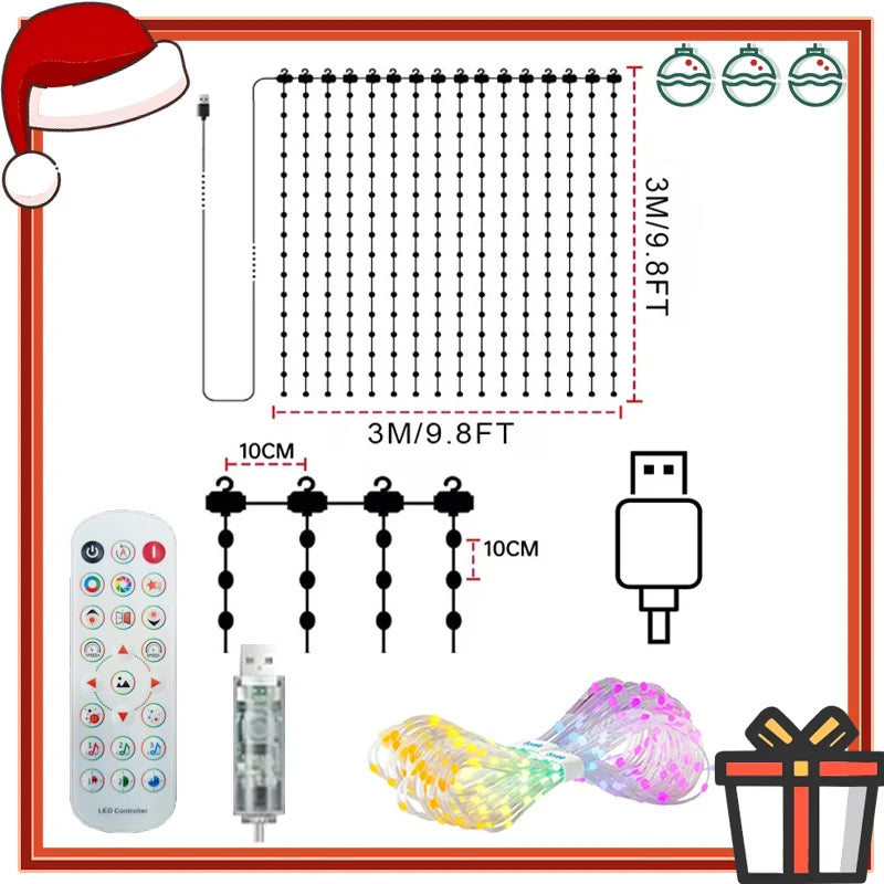 Smart Curtain Lights Window LED Fairy Lights APP Control DIY Pattern Music Sync Waterproof Outdoor Garden Wedding Holiday Decor