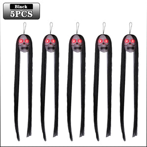 Halloween Hanging Ghost Skull with Long Hair Glowing Eyes Terror Skull Ghost House Head Skeleton Props 2024 Halloween Decoration