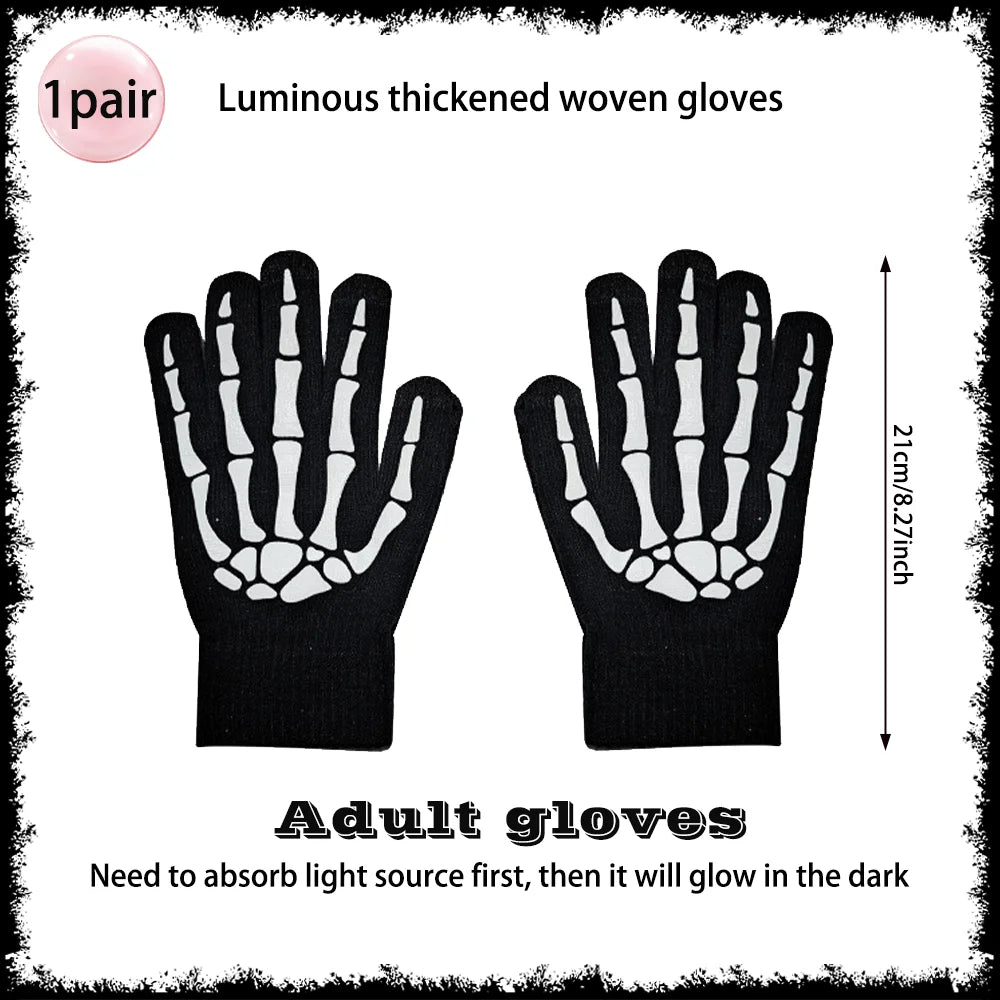 Horror Halloween Grim Reaper Hooded Cloak Skull Scarf Night Glow Gloves Ghost Head Scythe Adult Kids Scary Halloween Decorations