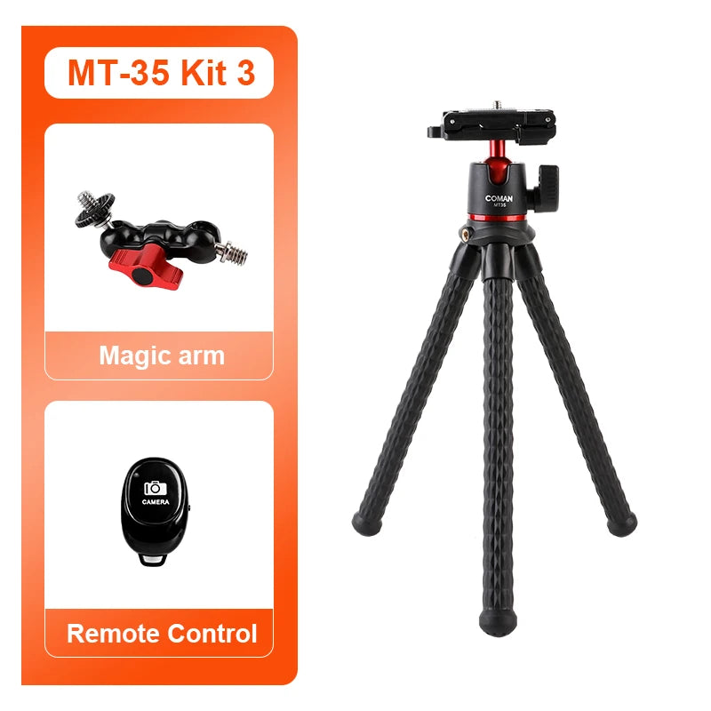 COMAN MT-35 Flexible Camera Tripod Hidden Phone Tripod Mount With Cold Shoe Smartphone DSLR Tripod For iPhone 15 Pro Max Samsung