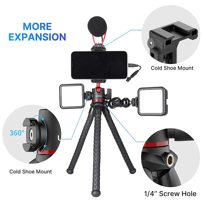 Ulanzi MT-33 Flexible Octopus Tripod for Phone Camera DSLR 2in1 Design Tripod With Phone Holder Side Cold Shoe 1/4'' Screw