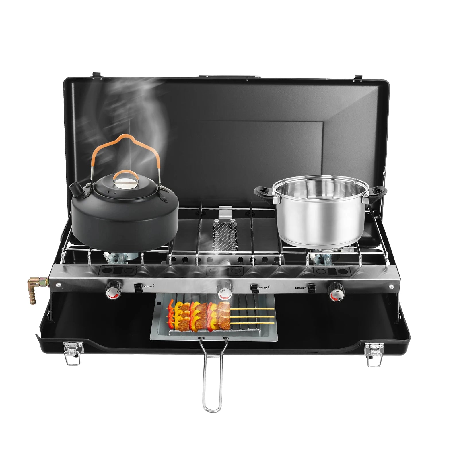 Camping Stove 3 Burner Propane Portable Stove with Regulator Toast Tray Windshield for Car Camping BBQ Picnics Outdoor Cooking - You Offer