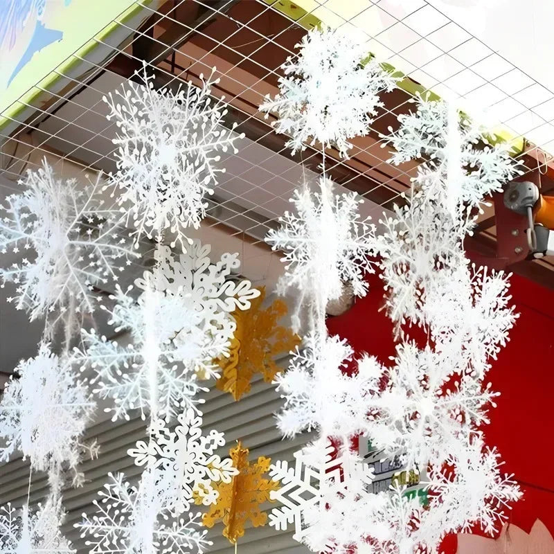 White Christmas Snowflakes Xmas Tree Hanging Pendant Artificial Plastic Glitter Snow Flake Home DIY New Year Wreath Decoration