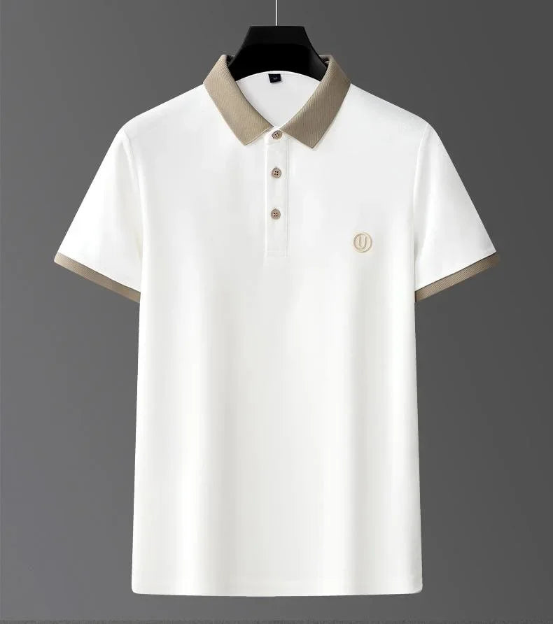 Ice silk short-sleeved T-shirt for men, new summer high-end embroidered luxurious silky quick-dry breathable polo shirt.