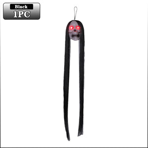 Halloween Hanging Ghost Skull with Long Hair Glowing Eyes Terror Skull Ghost House Head Skeleton Props 2024 Halloween Decoration