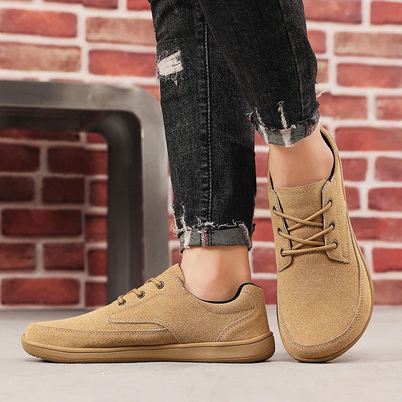 Men Suede Casual Wide Toe Shoes Beige Thick Soled Lace Up Walking Shoes Also Suitable for Designer Retro Style Denim Boot Sizes