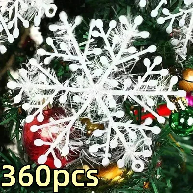 White Christmas Snowflakes Xmas Tree Hanging Pendant Artificial Plastic Glitter Snow Flake Home DIY New Year Wreath Decoration
