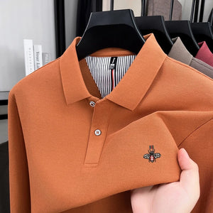 100% pure cotton high-end luxury brand men's long sleeved polo shirt autumn fashion hot selling bee embroidery casual T-shirt