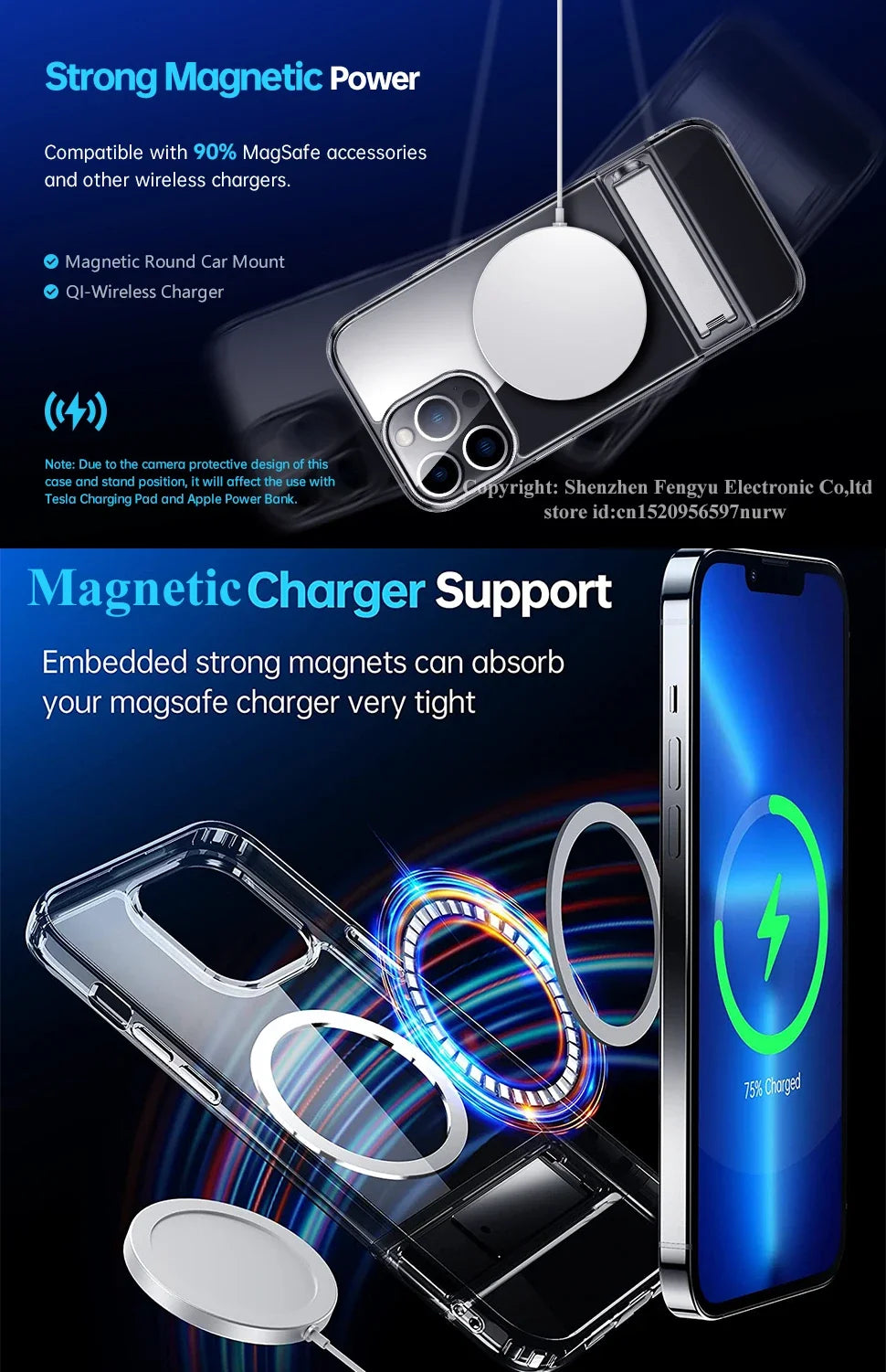 Clear Magnetic Phone Case with Kickstand for iPhone 17 Pro Max Air 16 15 14 Plus 13 12 11 Mini for Wireless Charging Back Cover