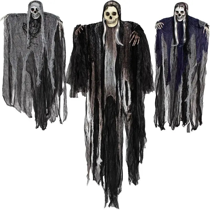 Hanging Halloween SkeletonGhosts Decorations Grim Reapers for Halloween Outdoor Halloween Sound Control Light Up Ghost