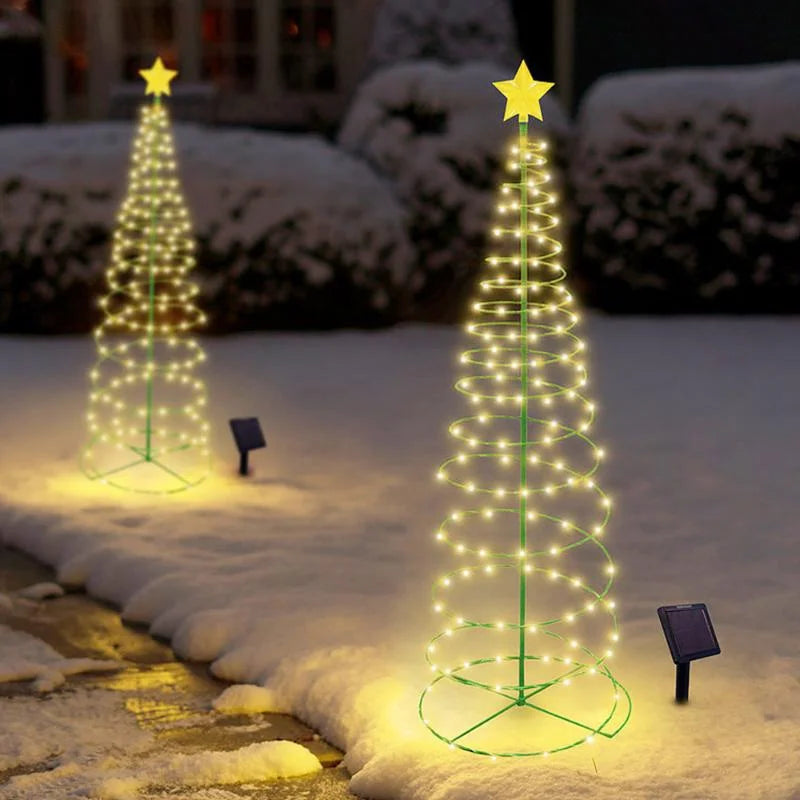 Solar Outdoor Garden Christmas Tree Light DIY Wrought Iron Waterproof Festive Atmosphere Light for Patio Lawn